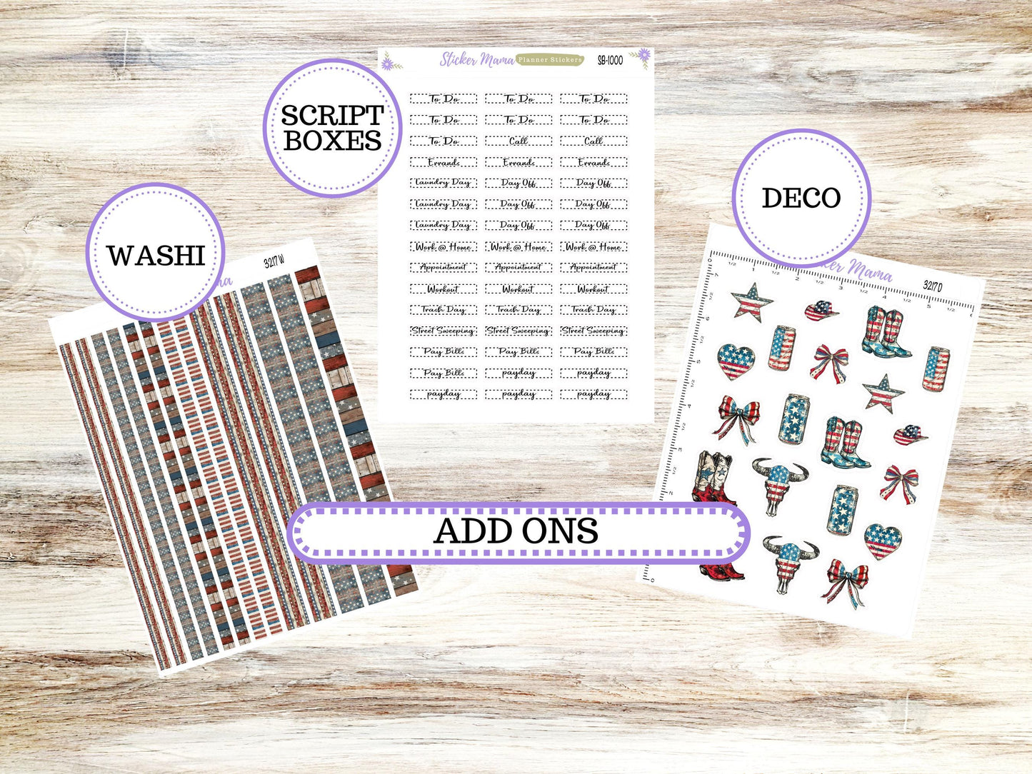Laurel Denise Large Nancy & Large Anne Planner Sticker Kit | Vertical Horizontal Week + Month | July Old Glory 3217 | 4-26