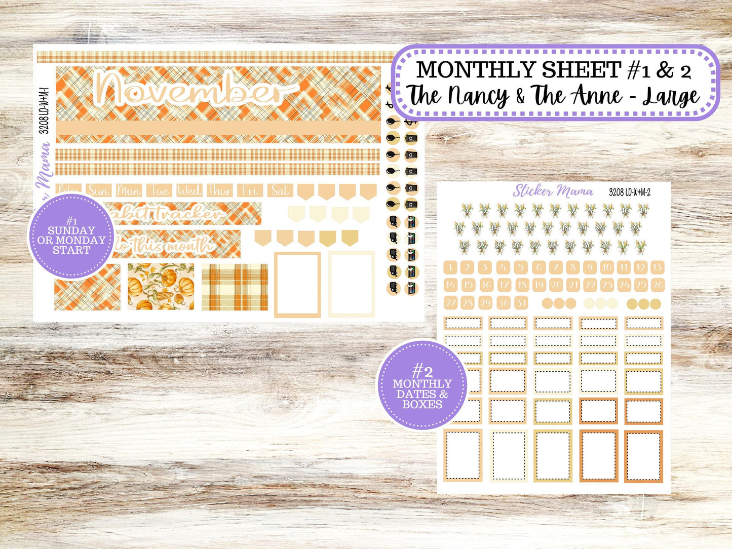 LD “The Nancy & Anne” Large || Week + Month PLANNER Monthly Kit #3208 || Laurel Denise Horizontal Vertical Kit || Fall Fields || 9-25