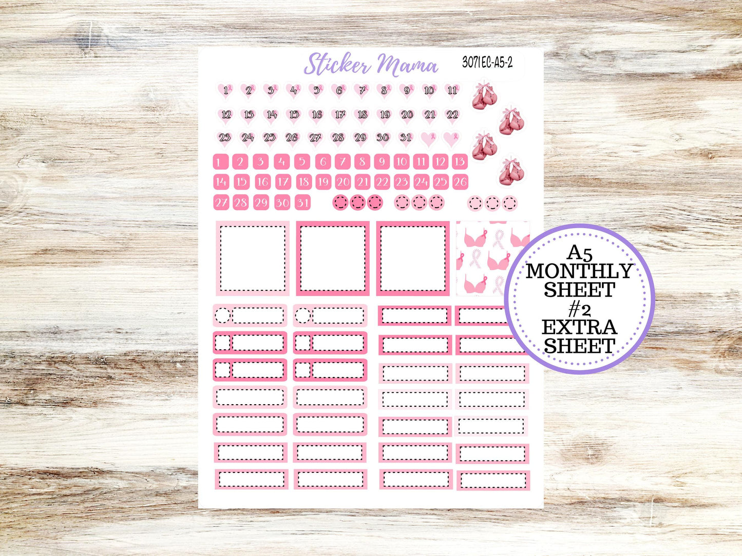 3071 -A5 - BREAST CANCER - ec Undated MONTHLY Kit - Undated Monthly Planner Kits - Undated Monthly Pages