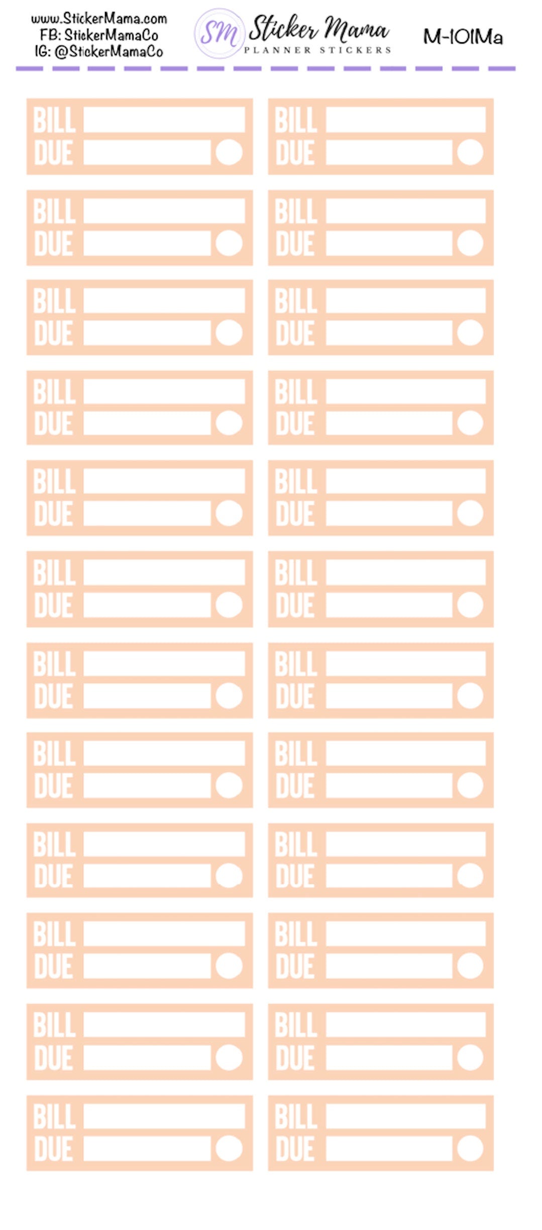 M-101 - BILL PAY STICKERS - Planner Stickers - Bill Pay for Planners