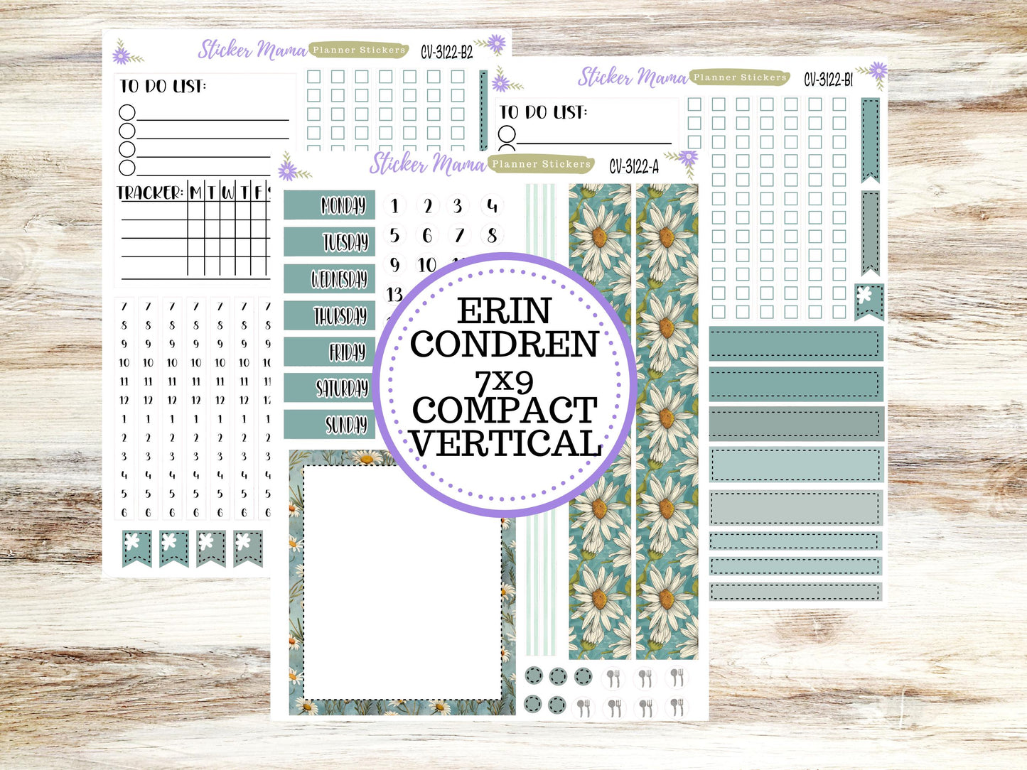 ERIN CONDREN 7x9 Compact Vertical-Kit #3122 || Vintage Bloom - Planner Stickers - Erin Condren Compact Vertical Weekly Kit