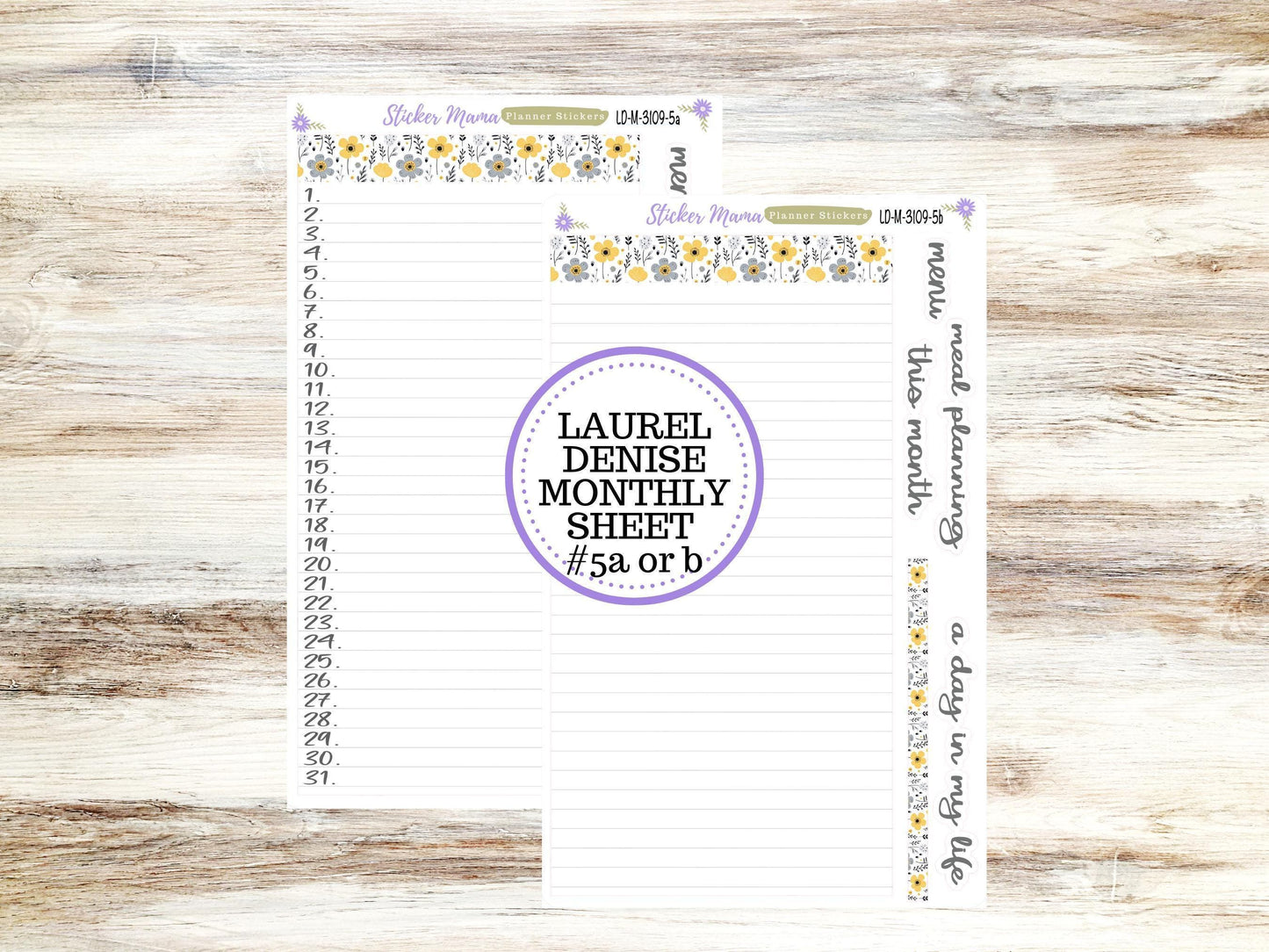 LAUREL DENISE MONTHLY Planner Kit #3109 || Laurel Denise Stickers Kit || Horizontal Vertical || Grey and Yellow Floral || May