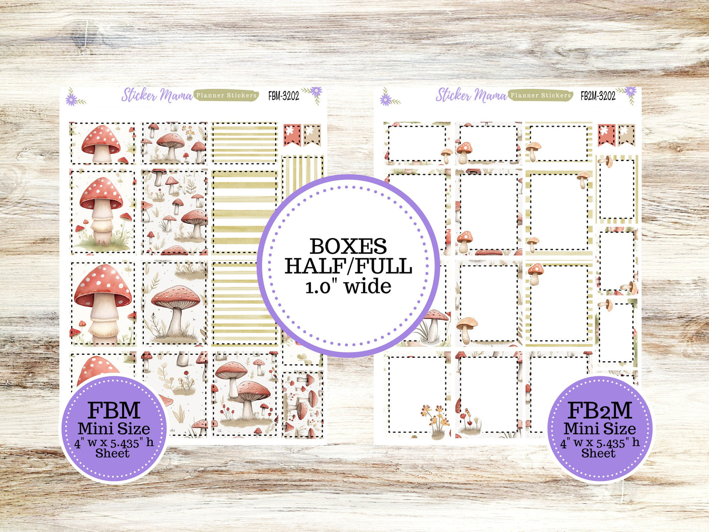 FULL BOXES-3202 || Mushroom Bloom || Planner Stickers || Full Box for Planners || Planner Boxes