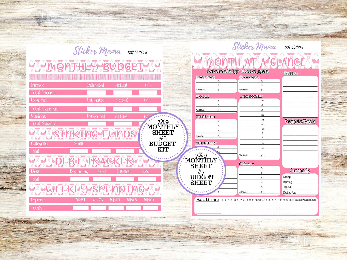 ERIN CONDREN Monthly Kit-3071 || 7X9 || Breast Cancer - 7x9 ec Undated Monthly Kit - Undated Monthly Planner Kits - Monthly Pages