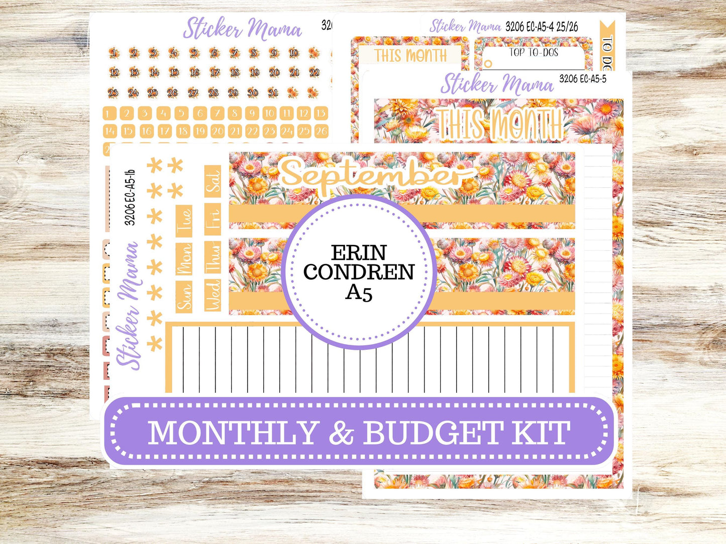 ERIN CONDRE Monthly Kit-3206 || A5 || Falling Colors Stickers || - ec September Monthly Kit - Monthly Planner Kits - Monthly Budget