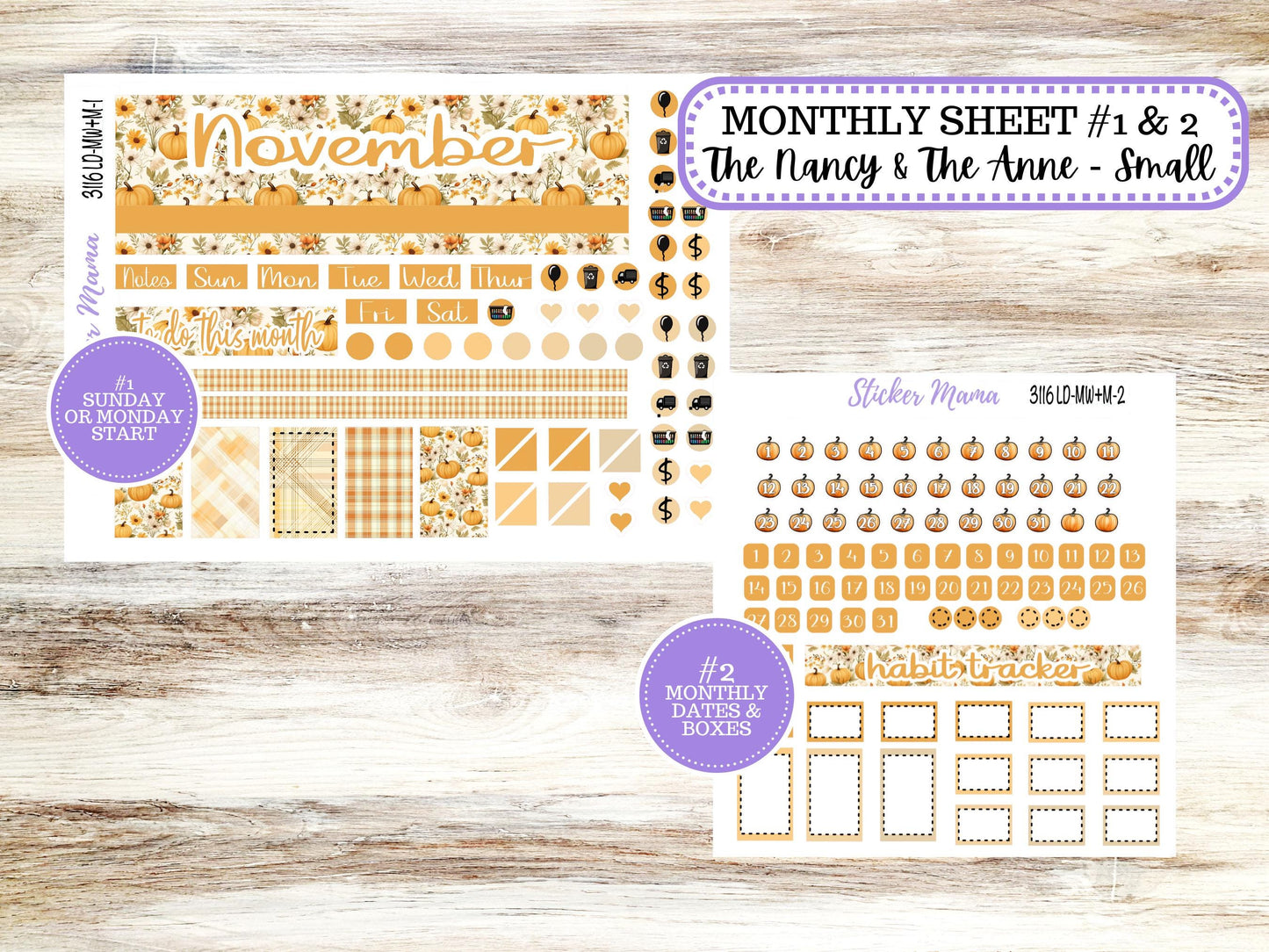 LD SMALL "The Anne" & "The Nancy" || MINI Week + Month Planner Kit #3116 || Laurel Denise Horizontal Vertical || Floral Harvest || 9-25