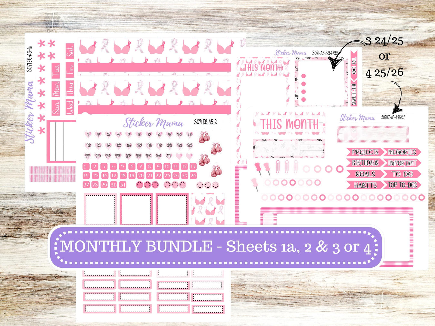 3071 -A5 - BREAST CANCER - ec Undated MONTHLY Kit - Undated Monthly Planner Kits - Undated Monthly Pages