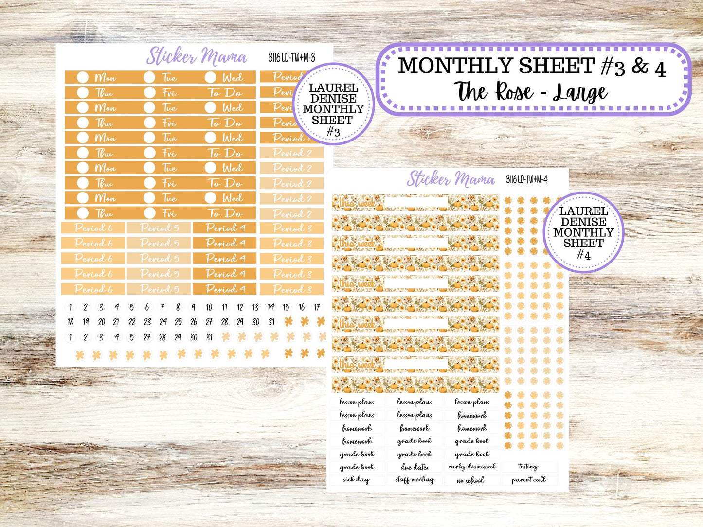 LD "The Valerie" || TEACHER Week + Month Planner Kit #3116 || Floral Harvest ||Laurel Denise Kit || Laurel Denise Teacher Planner || June 25