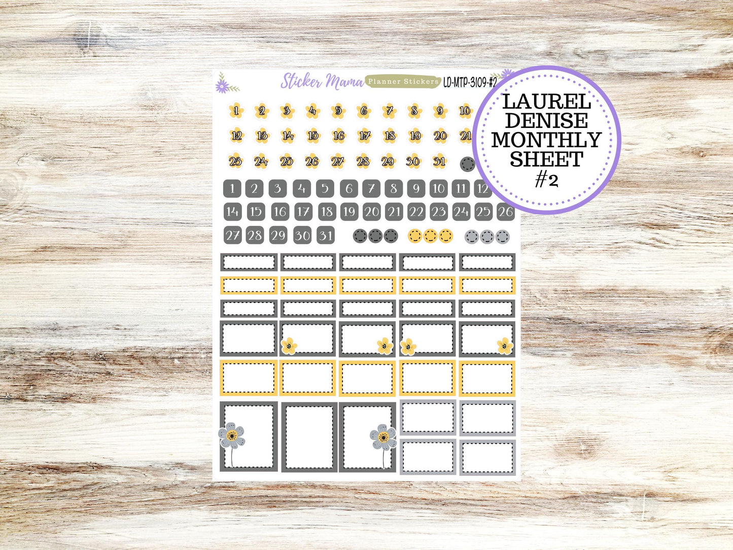 LAUREL DENISE Monthly TEACHER Planner Kit #3109 || Grey and Yellow Floral ||Laurel Denise Kit || Laurel Denise Stickers ||