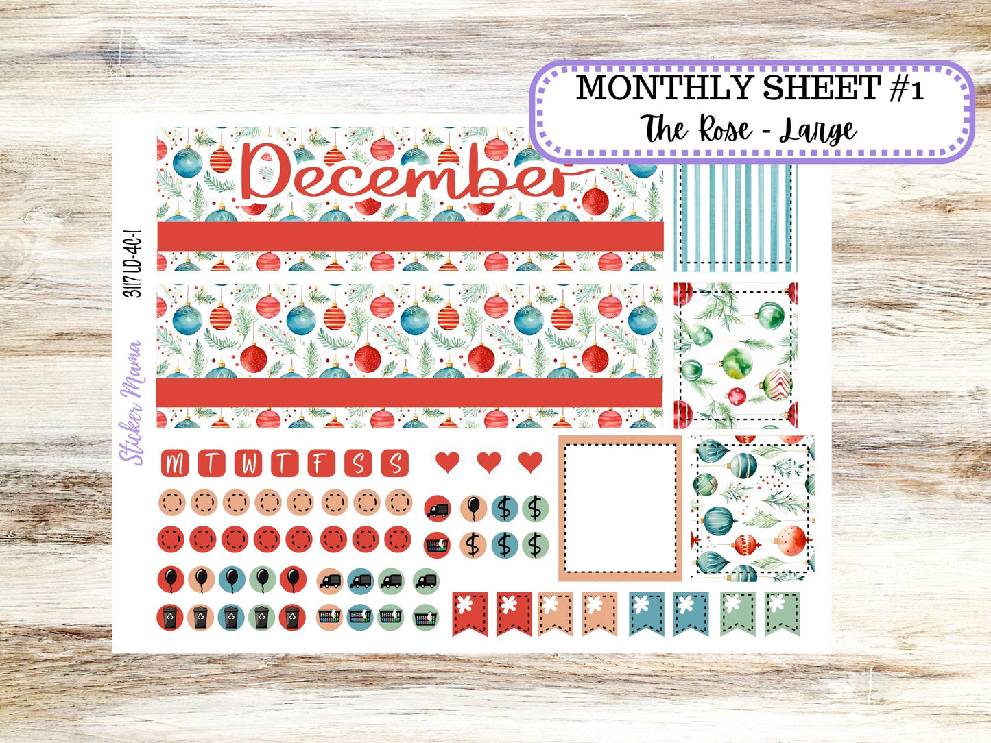 LD "The Rose" Large || 4-COLUMN (formerly project) Planner Kit #3117 || December || Laurel Denise Stickers || 9-25
