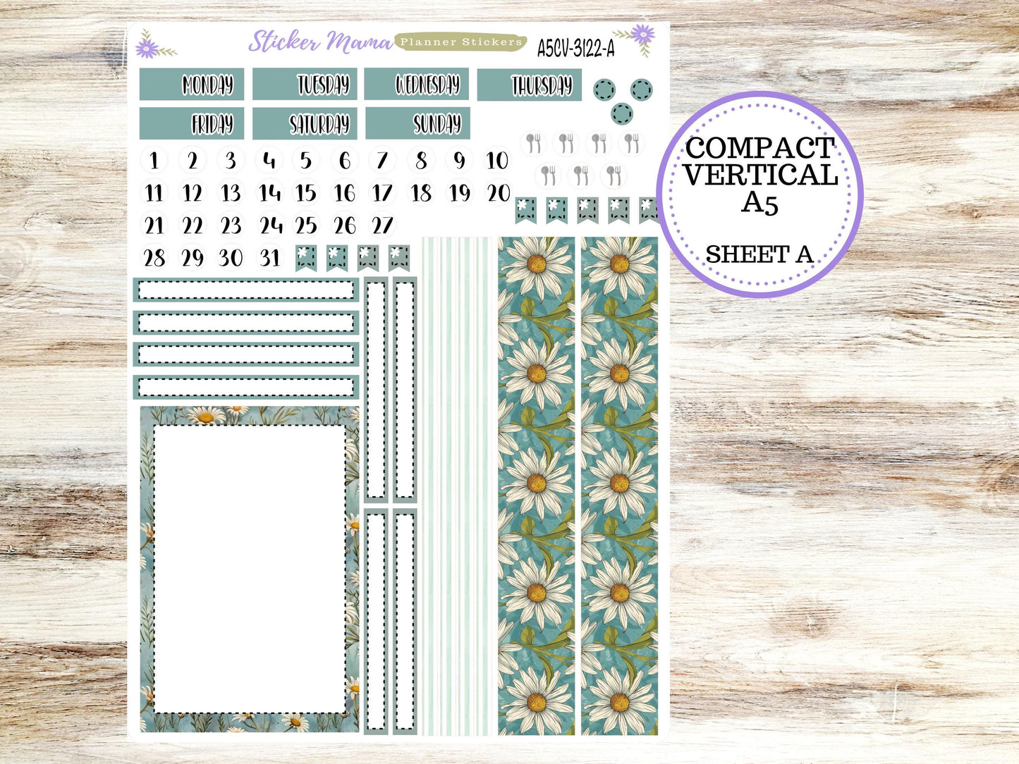 ERIN CONDREN A5 Compact Vertical-Kit #3122 || Vintage Bloom - Planner Stickers - Erin Condren Compact Vertical Weekly Kit
