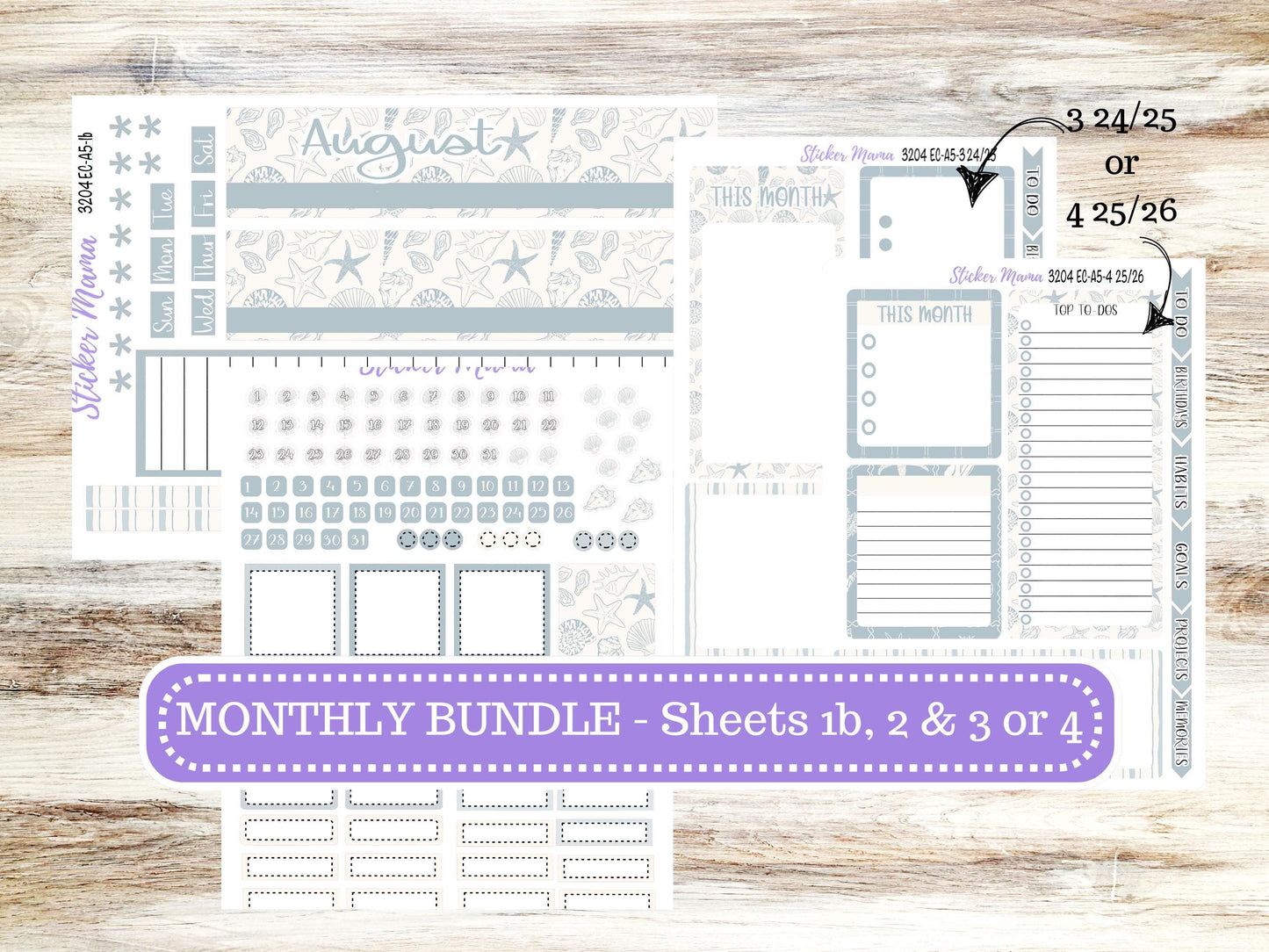 ERIN CONDRE Monthly Kit-3204 || A5 || Coastal Charm Stickers || - ec August Monthly Kit - Monthly Planner Kits - Monthly Budget