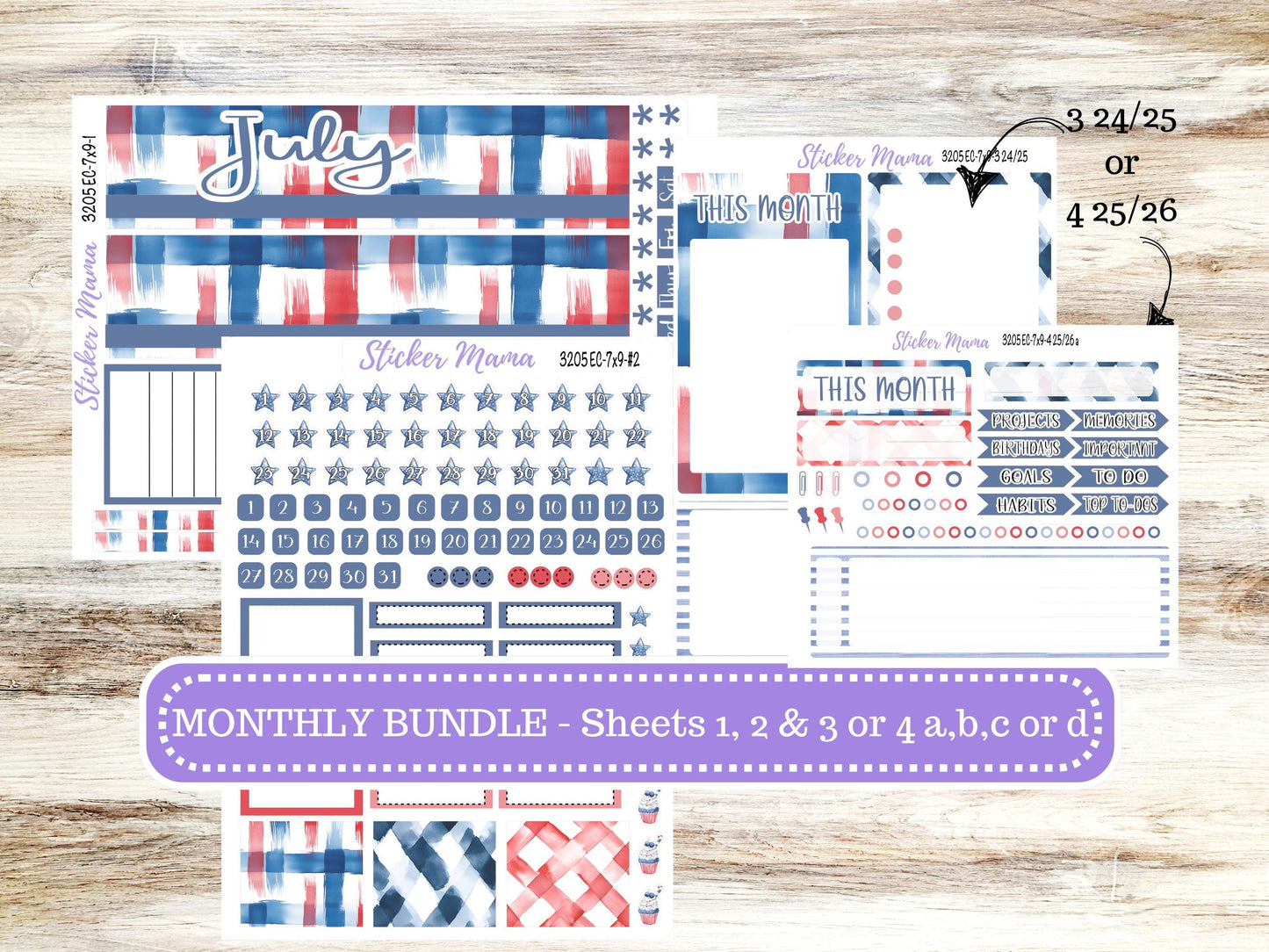 ERIN CONDRE Monthly Kit-3205 || 7X9 || Patriotic Festivities Stickers || - ec July Monthly Kit - Monthly Planner Kits - Monthly Budget