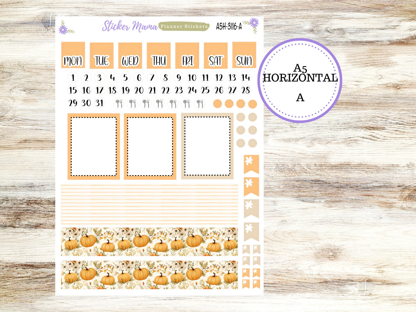 ERIN CONDREN A5 Horizontal || #3116 || Pumpkin Spice Kit || A5 Weekly Kit || Planner Stickers || Erin Condren A5 Horizontal Weekly Kit