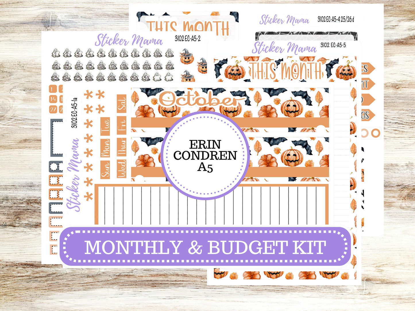 ERIN CONDRE Monthly Kit-3102 || A5 || Pumpkin Town Stickers || - ec October Monthly Kit - Monthly Planner Kits - Monthly Budget