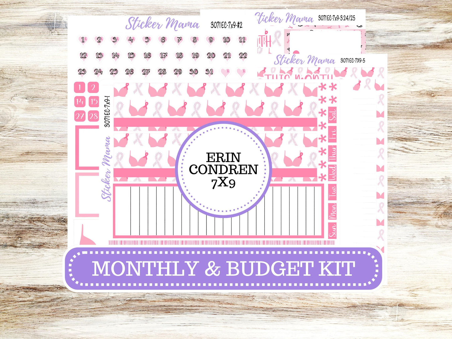 ERIN CONDREN Monthly Kit-3071 || 7X9 || Breast Cancer - 7x9 ec Undated Monthly Kit - Undated Monthly Planner Kits - Monthly Pages