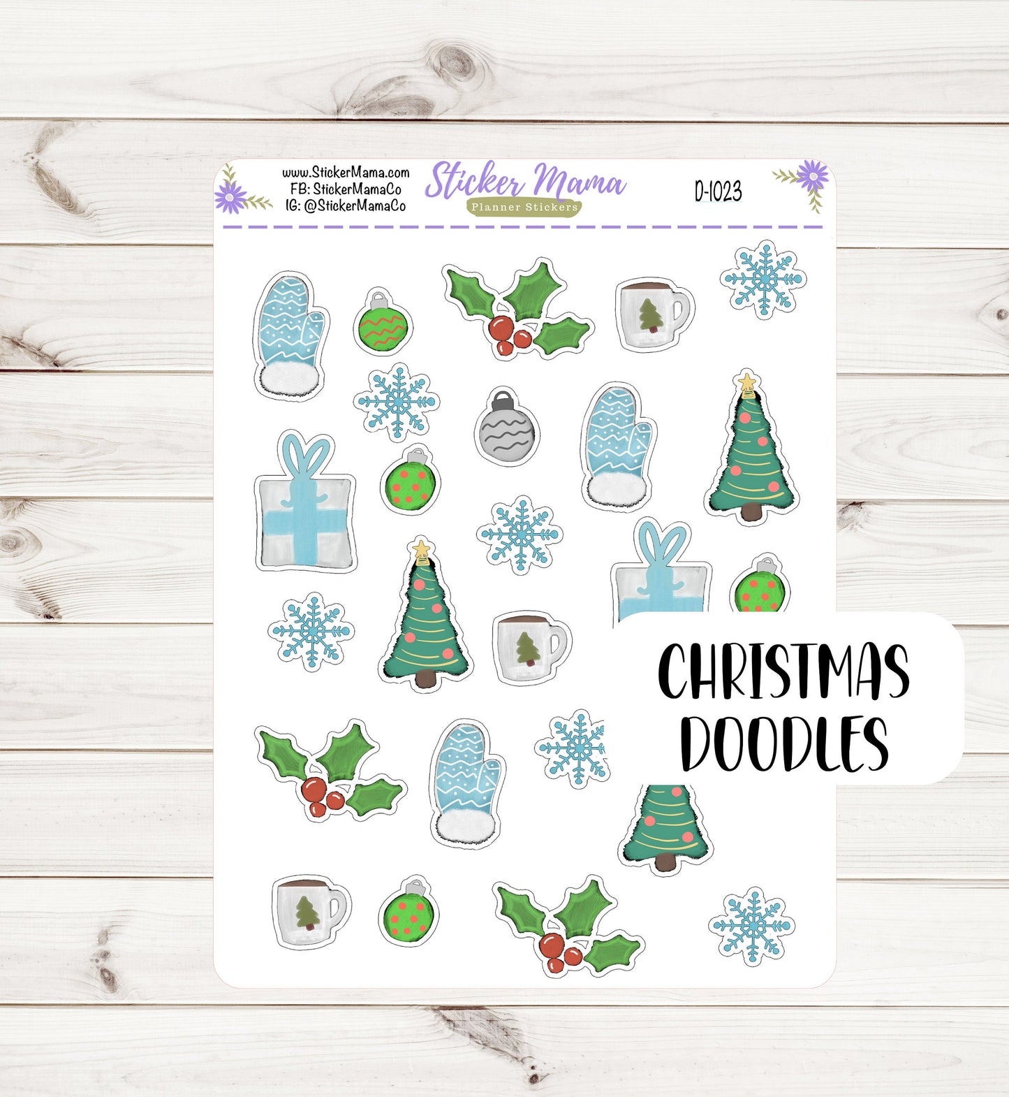 D1023 || CHRISTMAS DOODLES PLANNER Stickers || Winter Stickers || Planner Stickers for Winter