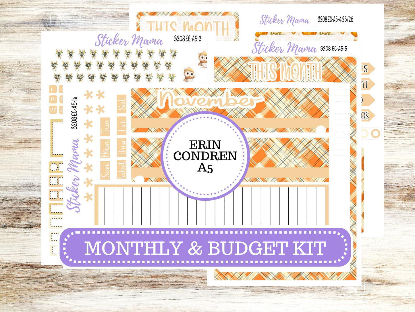 ERIN CONDRE Monthly Kit-3208 || A5 || Fall Fields Stickers || - ec November Monthly Kit - Monthly Planner Kits - Monthly Budget