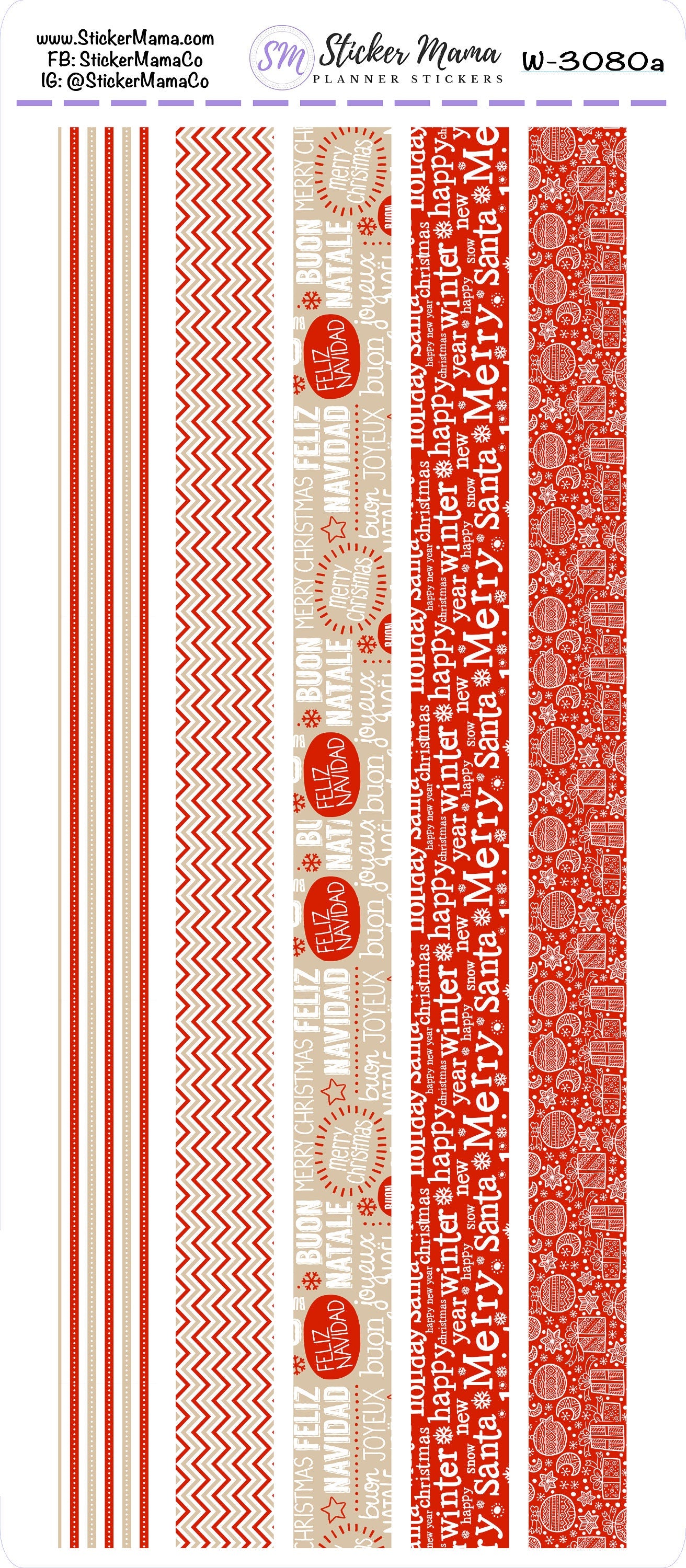 W-3080 - WASHI STICKERS - Traditional Christmas - Planner Stickers - Washi for Planners