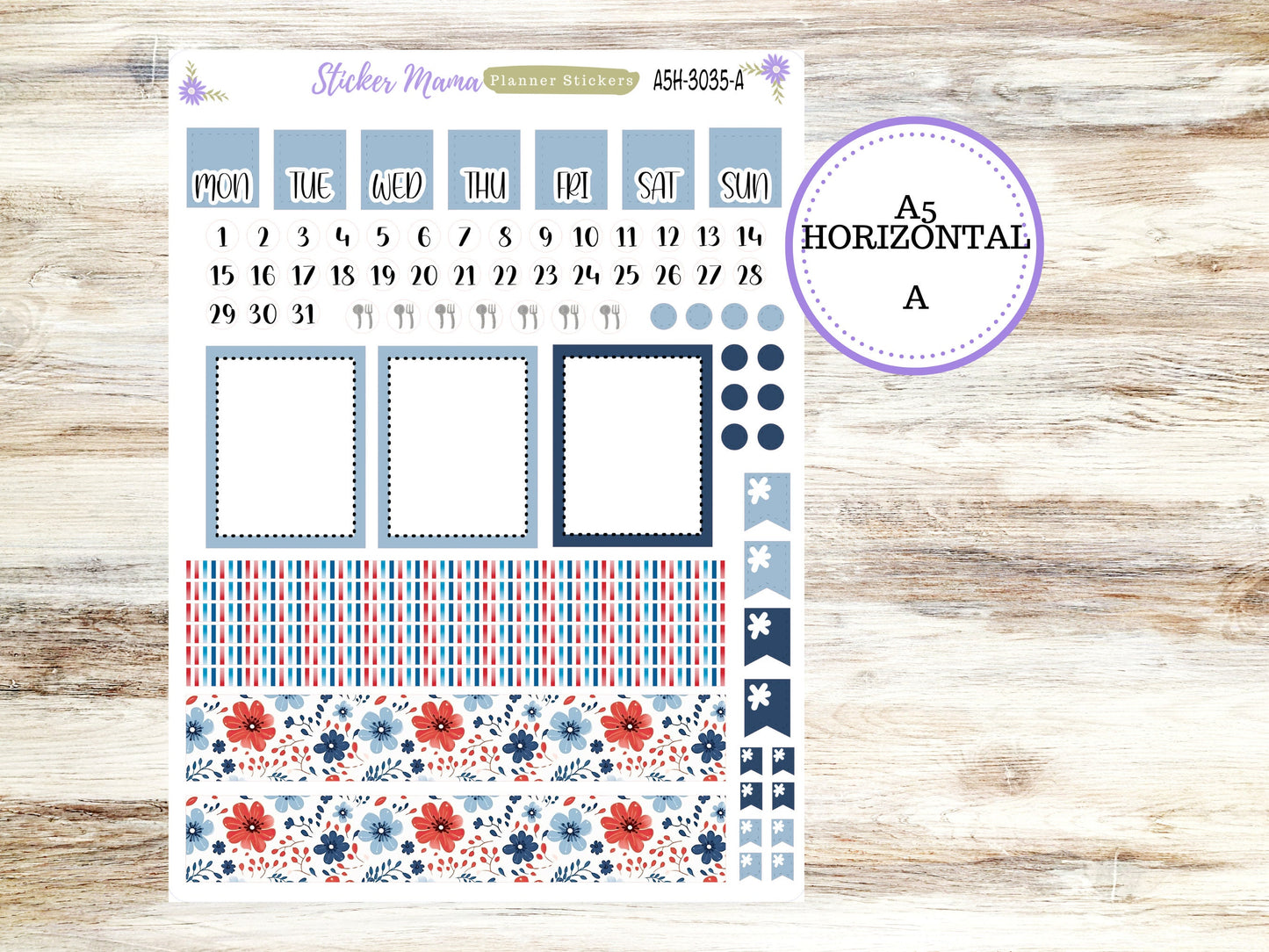 ERIN CONDREN A5 Horizontal || #3035 || American Dream Kit || A5 Weekly Kit || Planner Stickers || Erin Condren A5 Horizontal Weekly Kit