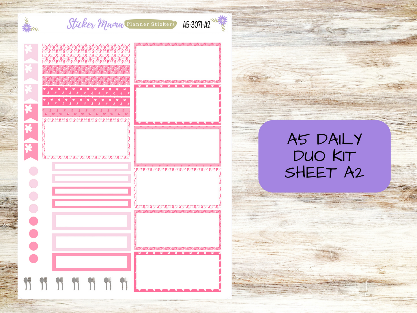 Daily A5/Daily Duo A5 -3071 - Breast Cancer || Erin Condren Daily Duo A5 Agenda Planner Kit || A5 Daily Sticker Kit