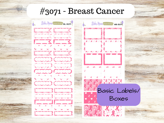 BL-3071 - HB-3071 October Breast Cancer Stickers - Basic Labels  - Half Boxes - Planner Stickers - Full Box for Planners