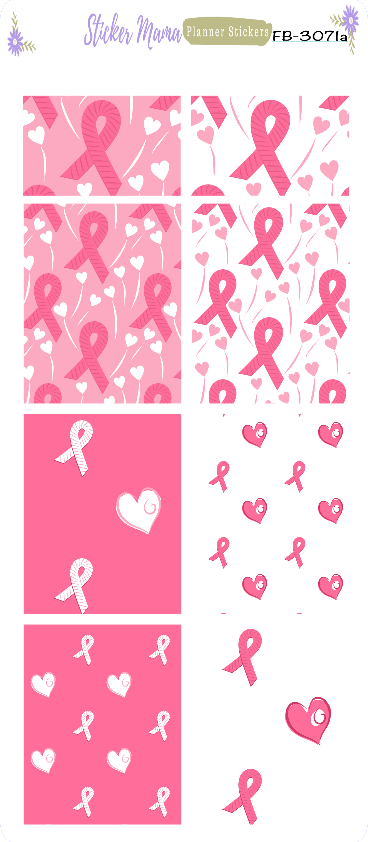 FB-3071 - October Breast Cancer Stickers - FULL BOX Stickers  - Planner Stickers - Full Box for Planners