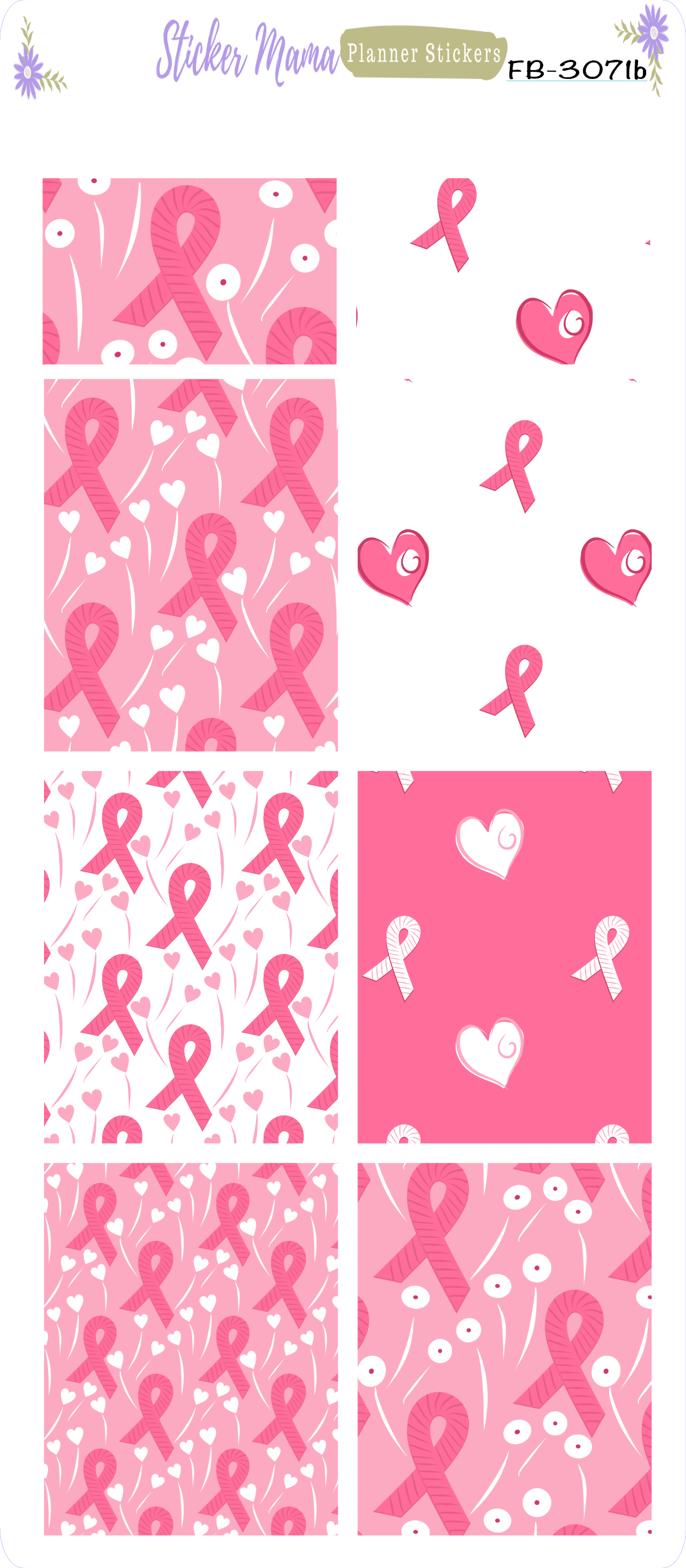 FB-3071 - October Breast Cancer Stickers - FULL BOX Stickers  - Planner Stickers - Full Box for Planners