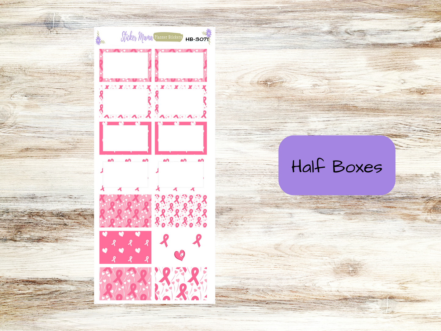 BL-3071 - HB-3071 October Breast Cancer Stickers - Basic Labels  - Half Boxes - Planner Stickers - Full Box for Planners