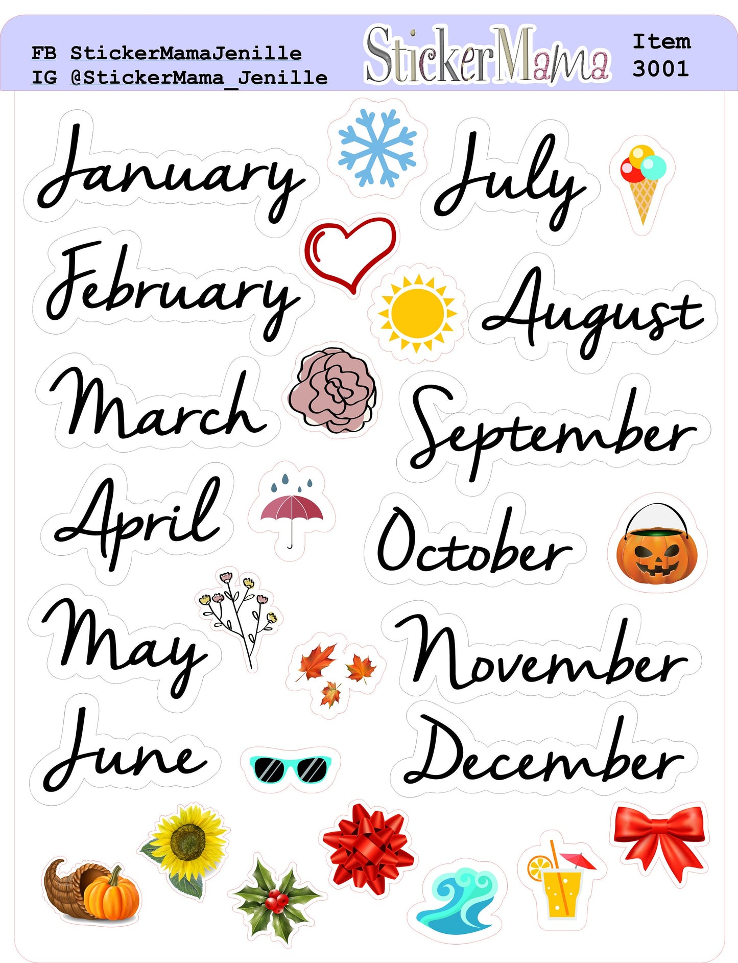 MONTHLY STICKERS - 3001 - Month Planner Stickers - Months of the Year Stickers - Planner Stickers