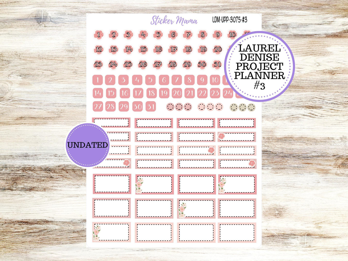 LAUREL DENISE PROJECT Undated. Planner Kit #3075 || Shabby Chic Roses || Laurel Denise Kit || Laurel Denise Stickers