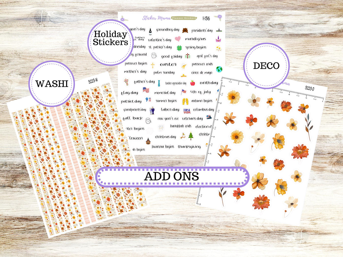 Laurel Denise Large Scout Planner Sticker Kit | Portrait Weekly + Monthly | #3223 November Fall Pressed Flower | 8-26