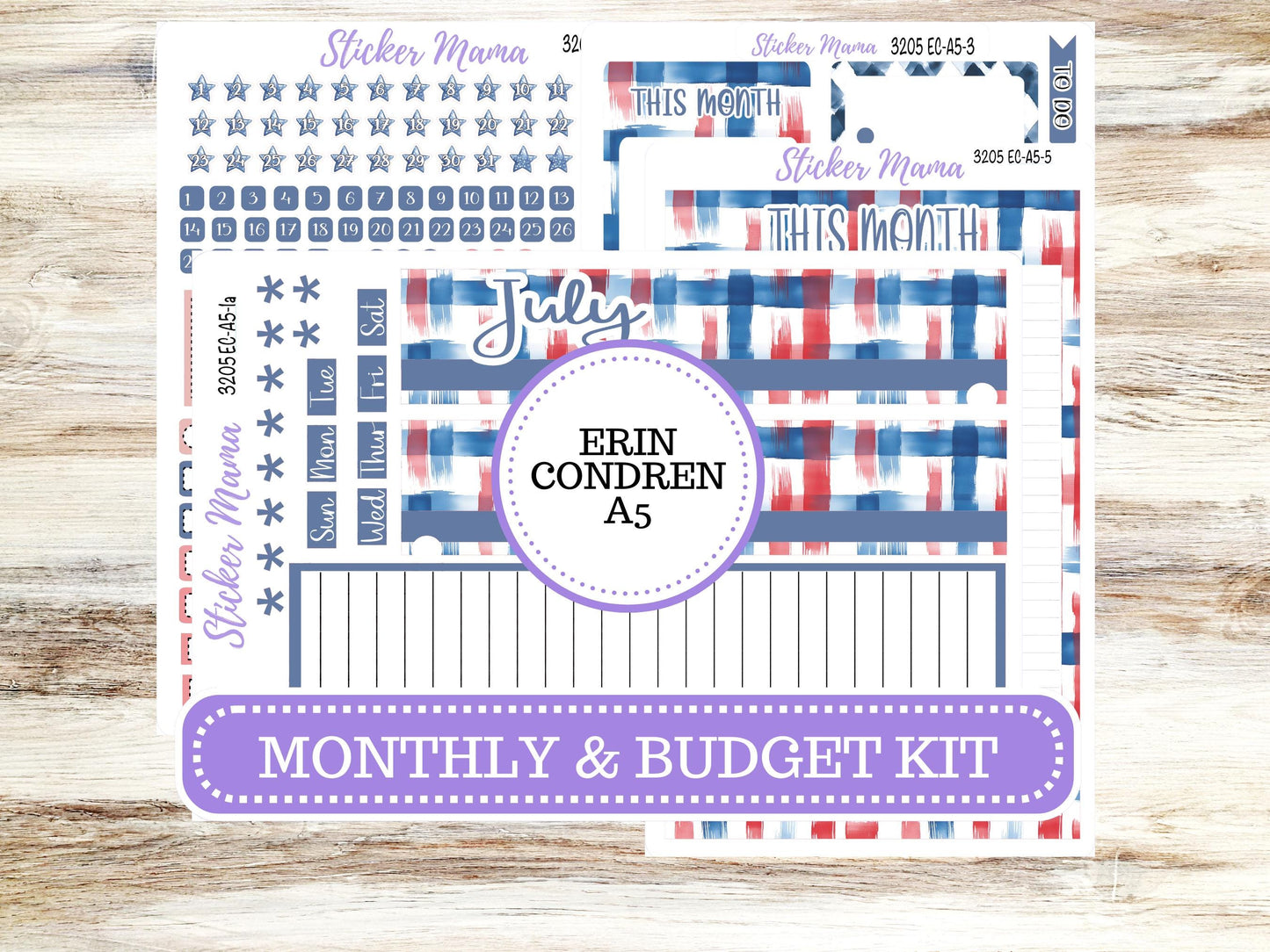 ERIN CONDRE Monthly Kit-3205 || A5 || Patriotic Festivities Stickers || - ec July Monthly Kit - Monthly Planner Kits - Monthly Budget