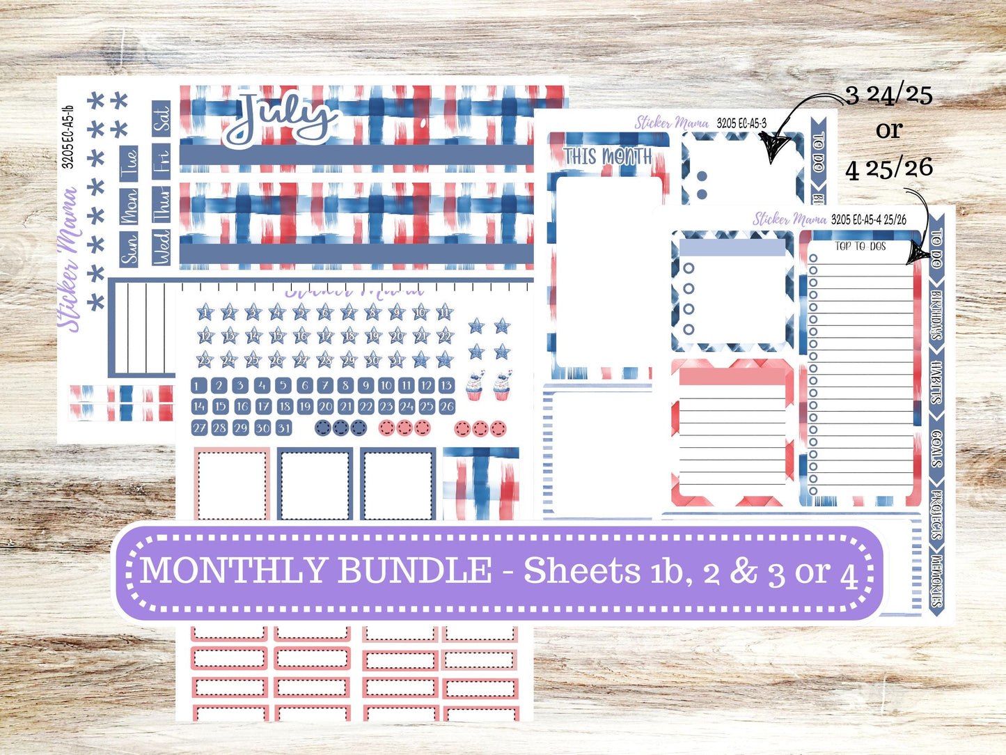ERIN CONDRE Monthly Kit-3205 || A5 || Patriotic Festivities Stickers || - ec July Monthly Kit - Monthly Planner Kits - Monthly Budget