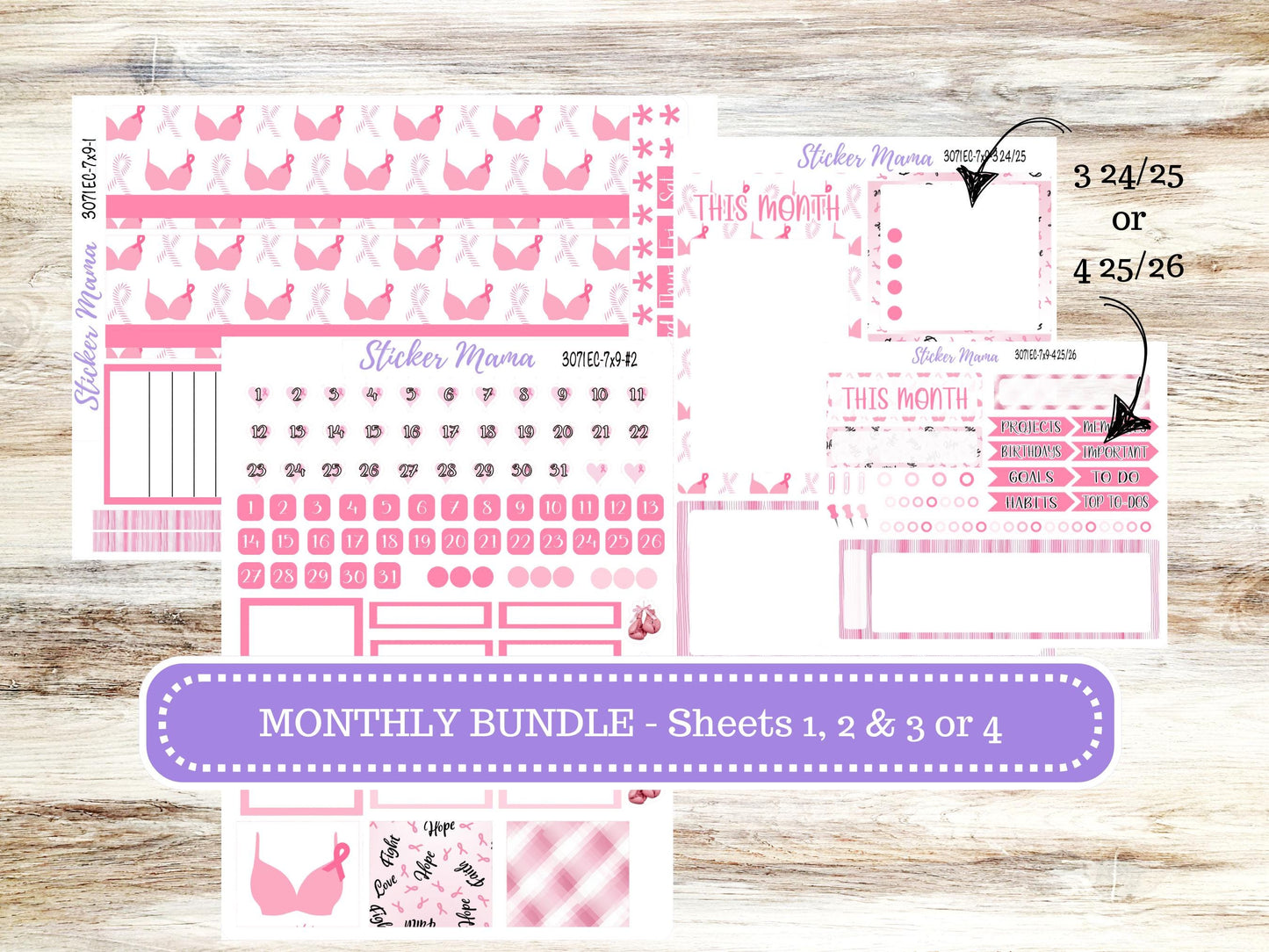ERIN CONDREN Monthly Kit-3071 || 7X9 || Breast Cancer - 7x9 ec Undated Monthly Kit - Undated Monthly Planner Kits - Monthly Pages