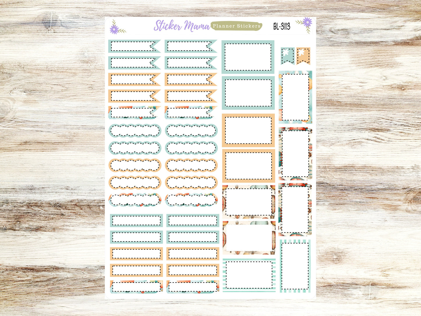 BL-3113 || Hot Air Balloons Stickers || Basic Label Stickers - - Half Boxes - Planner Stickers - Full Box for Planners