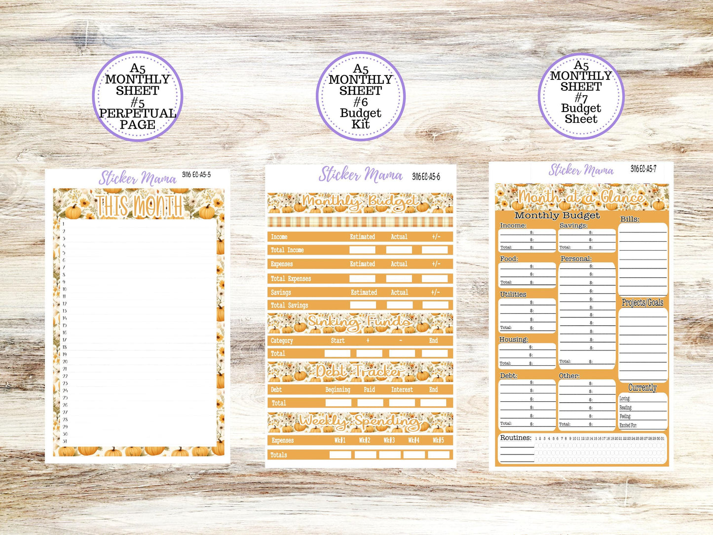 ERIN CONDRE Monthly Kit-3116 || A5 || Floral Harvest Stickers || - ec November Monthly Kit - Monthly Planner Kits - Monthly Budget