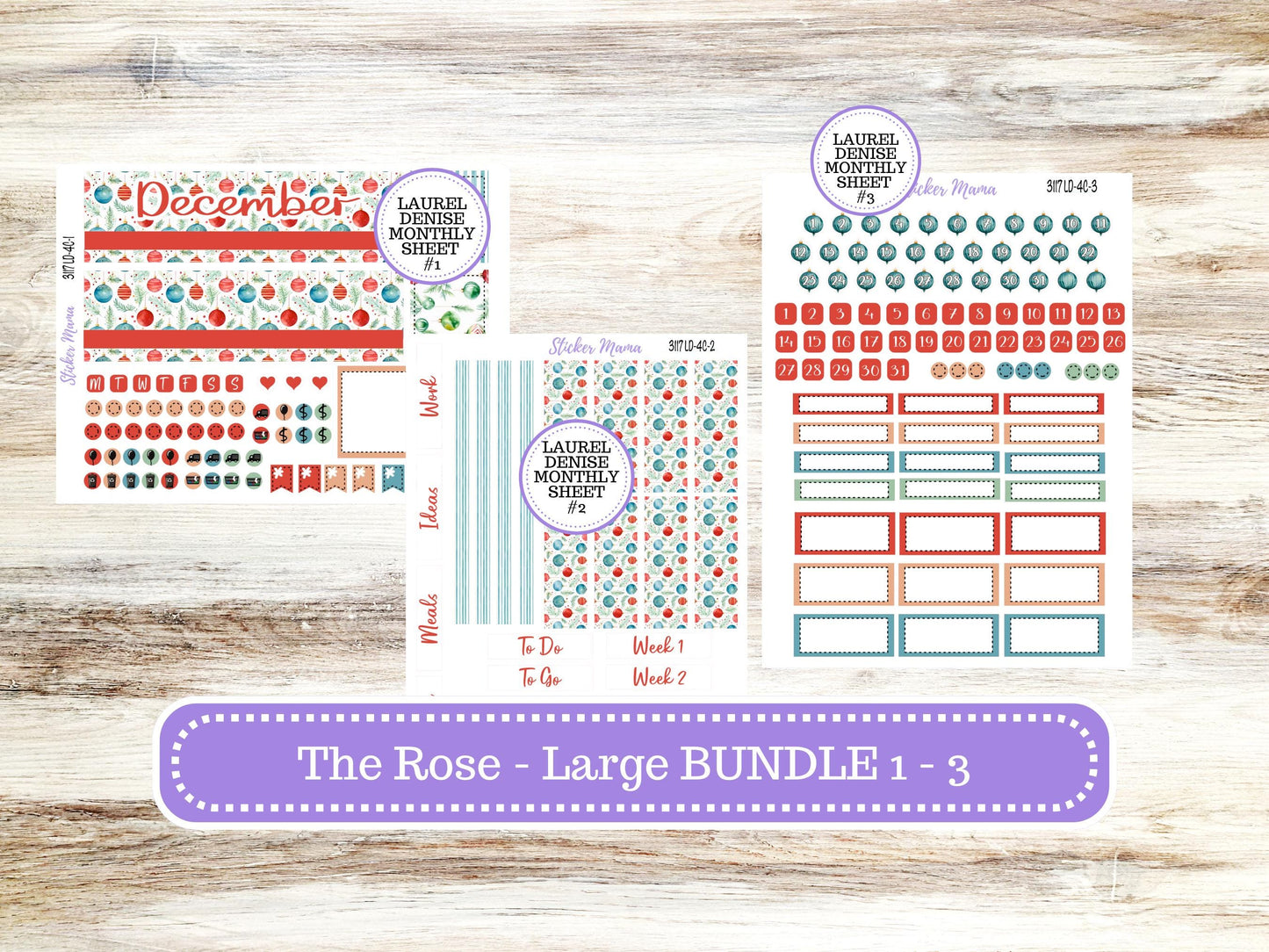 LD "The Rose" Large || 4-COLUMN (formerly project) Planner Kit #3117 || December || Laurel Denise Stickers || 9-25