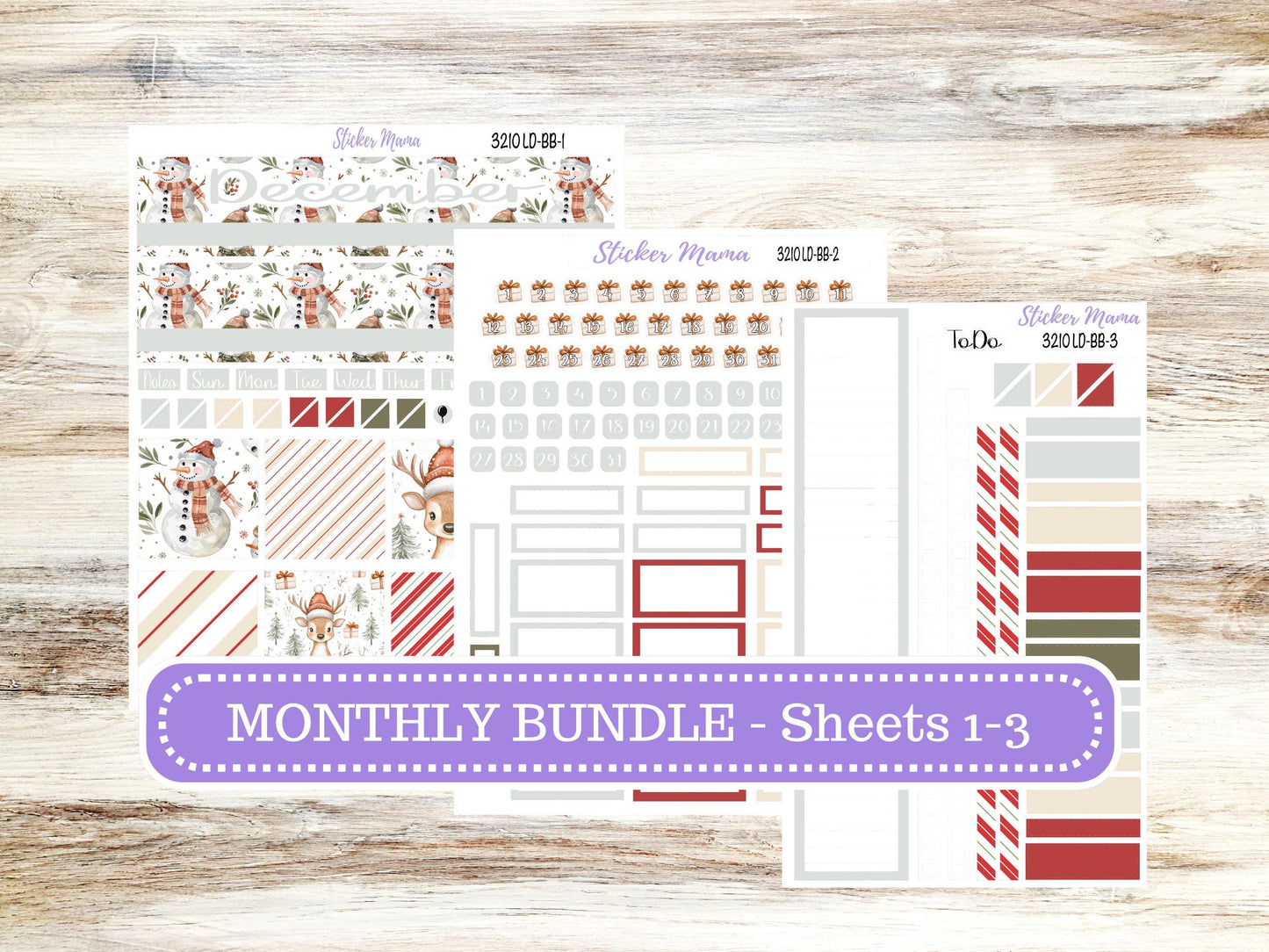 LD BOOK-BOUND Planner Kit #3210 || The Mae || The Kristy || Frosty Friends || December Laurel Denise Sticker Kit || 9-25