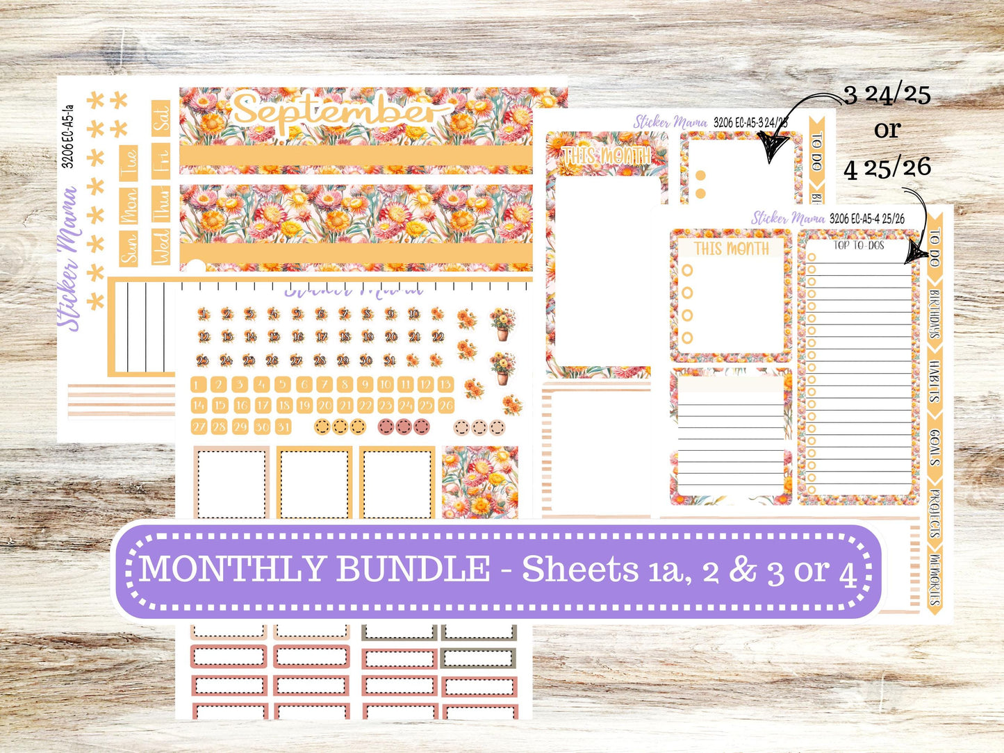 ERIN CONDRE Monthly Kit-3206 || A5 || Falling Colors Stickers || - ec September Monthly Kit - Monthly Planner Kits - Monthly Budget