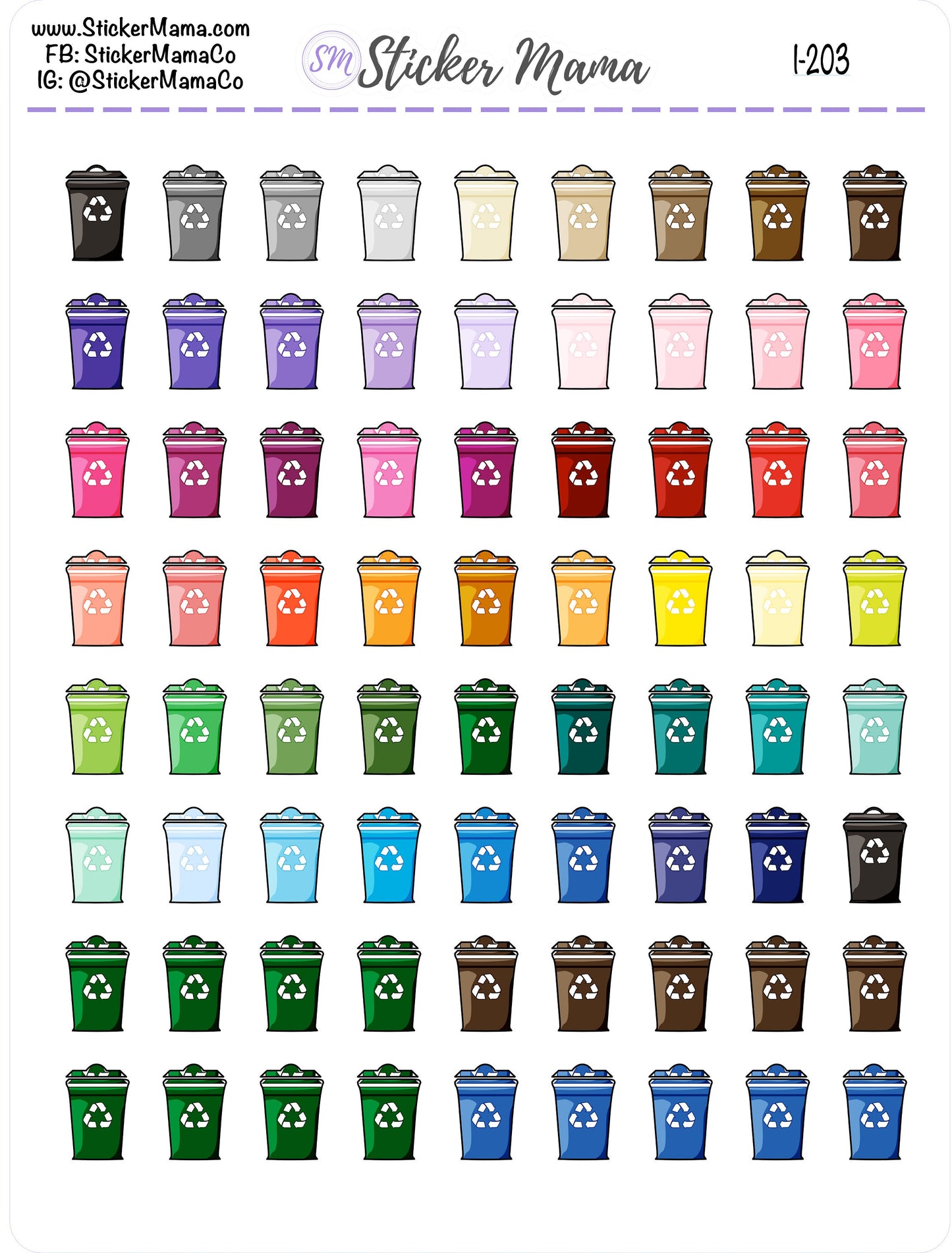 TRASH-CAN PLANNER Stickers I-203 - Trash Stickers - Recycle - Stickers for Trash