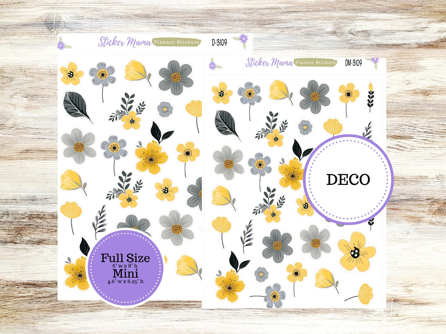 DECO-3109 || Grey and Yellow Floral || PLANNER STICKERS || Spring Stickers ||