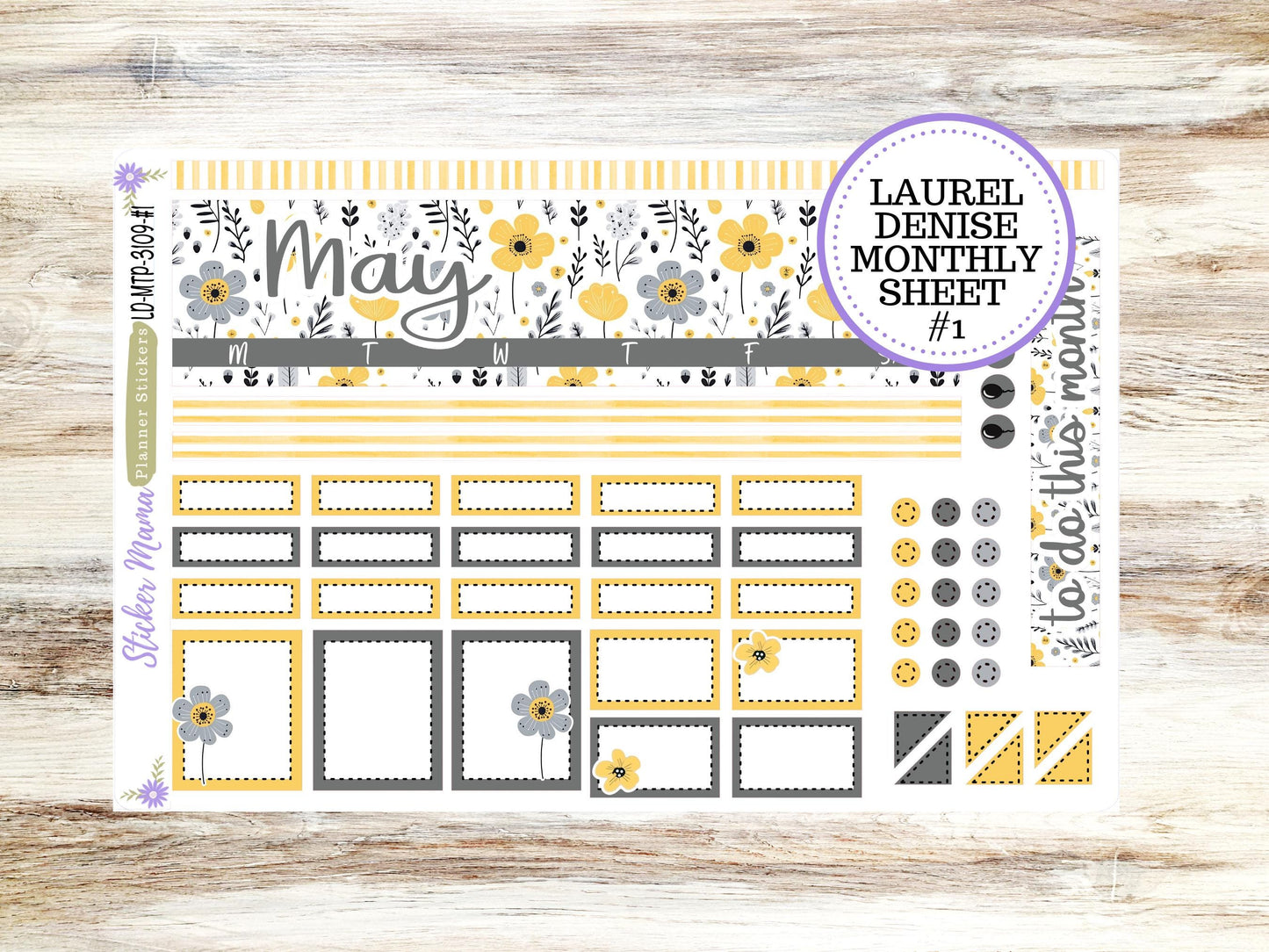 LAUREL DENISE Monthly TEACHER Planner Kit #3109 || Grey and Yellow Floral ||Laurel Denise Kit || Laurel Denise Stickers ||