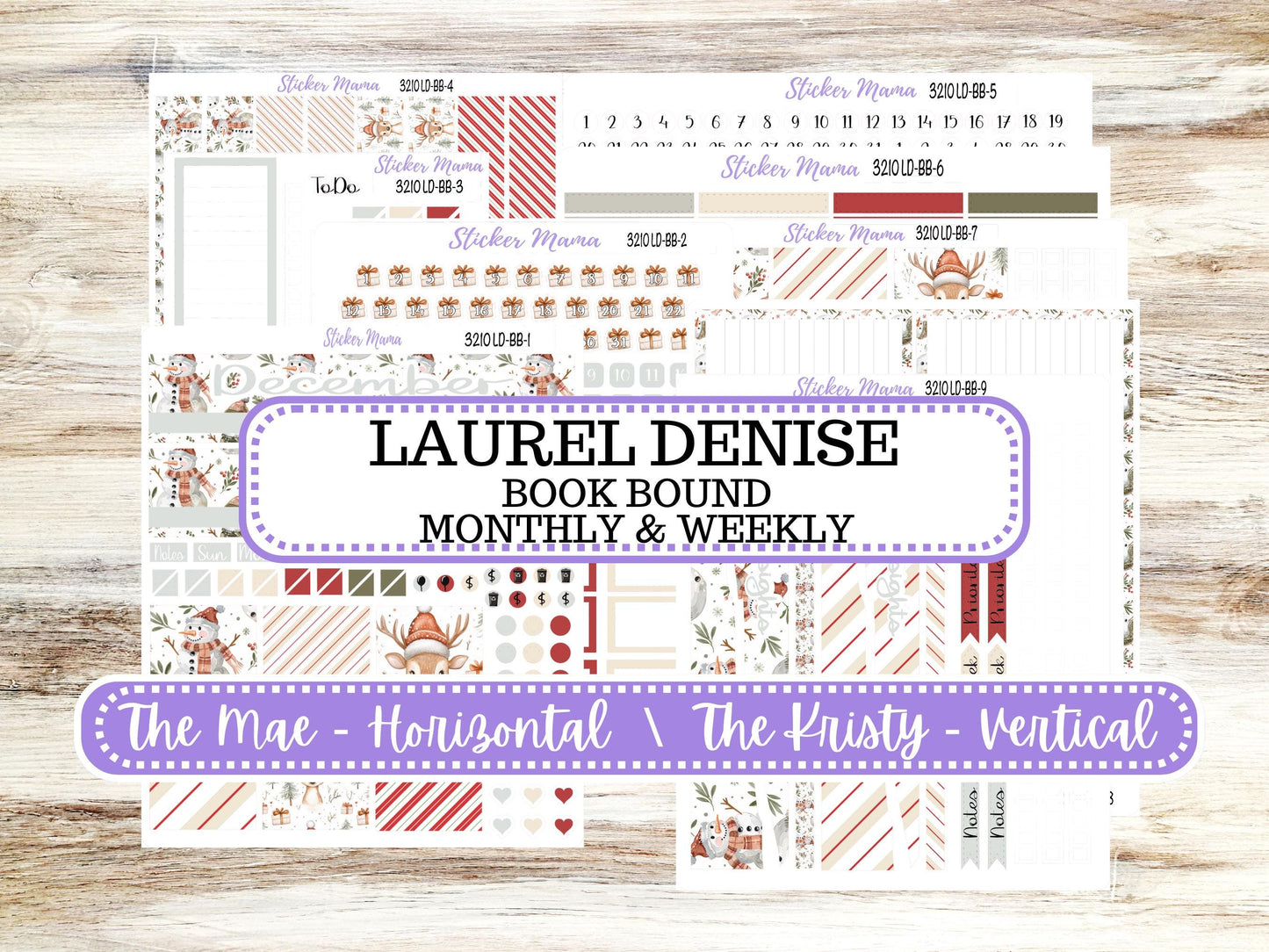 LD BOOK-BOUND Planner Kit #3210 || The Mae || The Kristy || Frosty Friends || December Laurel Denise Sticker Kit || 9-25