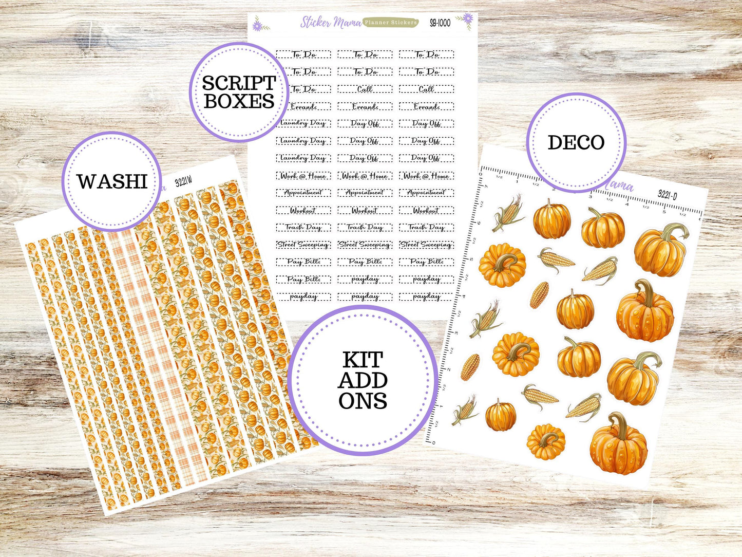 Simple 1.5 inch Planner Sticker Kits | Pumpkin & Cornstalks 3221