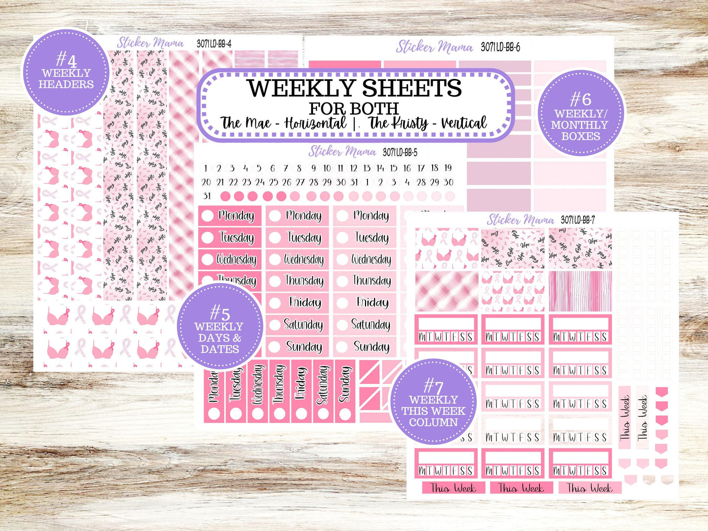 LD BOOK-BOUND Planner Kit #3071 || The Mae || The Kristy || Breast Cancer || Laurel Denise Sticker Kit || Aug 25