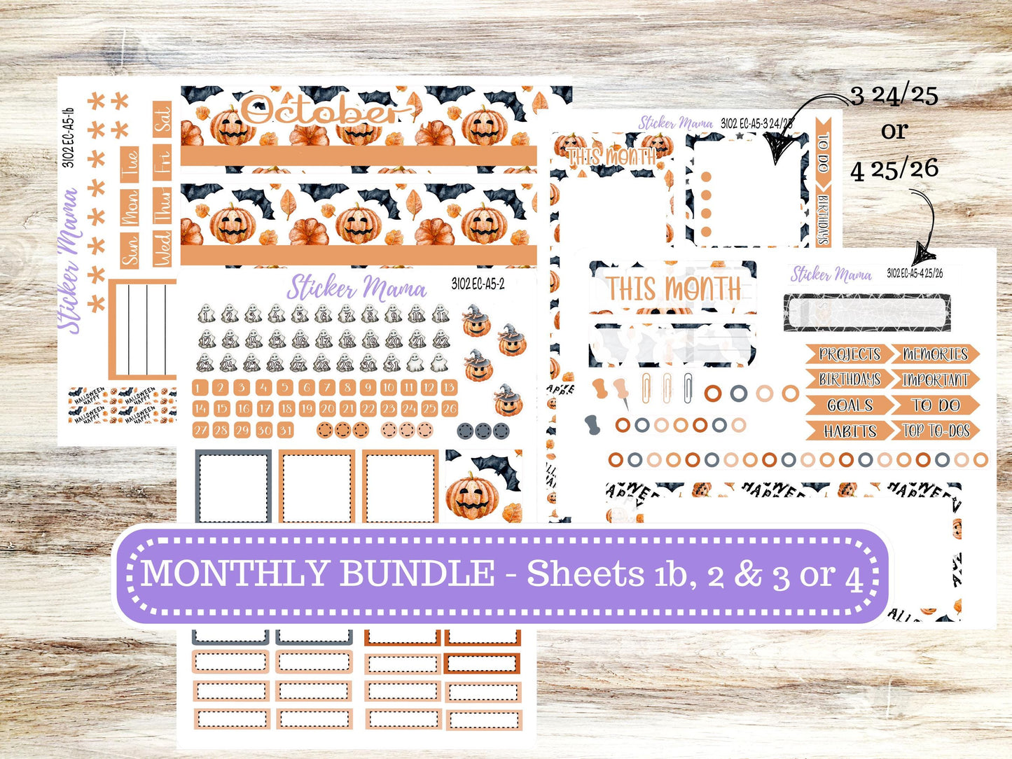 ERIN CONDRE Monthly Kit-3102 || A5 || Pumpkin Town Stickers || - ec October Monthly Kit - Monthly Planner Kits - Monthly Budget