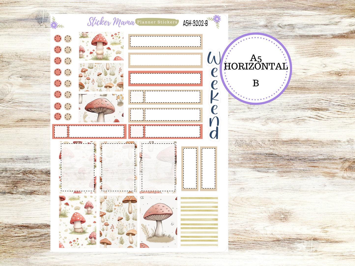 ERIN CONDREN A5 Horizontal || #3202 || Mashroom Bloom Kit || A5 Weekly Kit || Planner Stickers || Erin Condren A5 Horizontal Weekly Kit