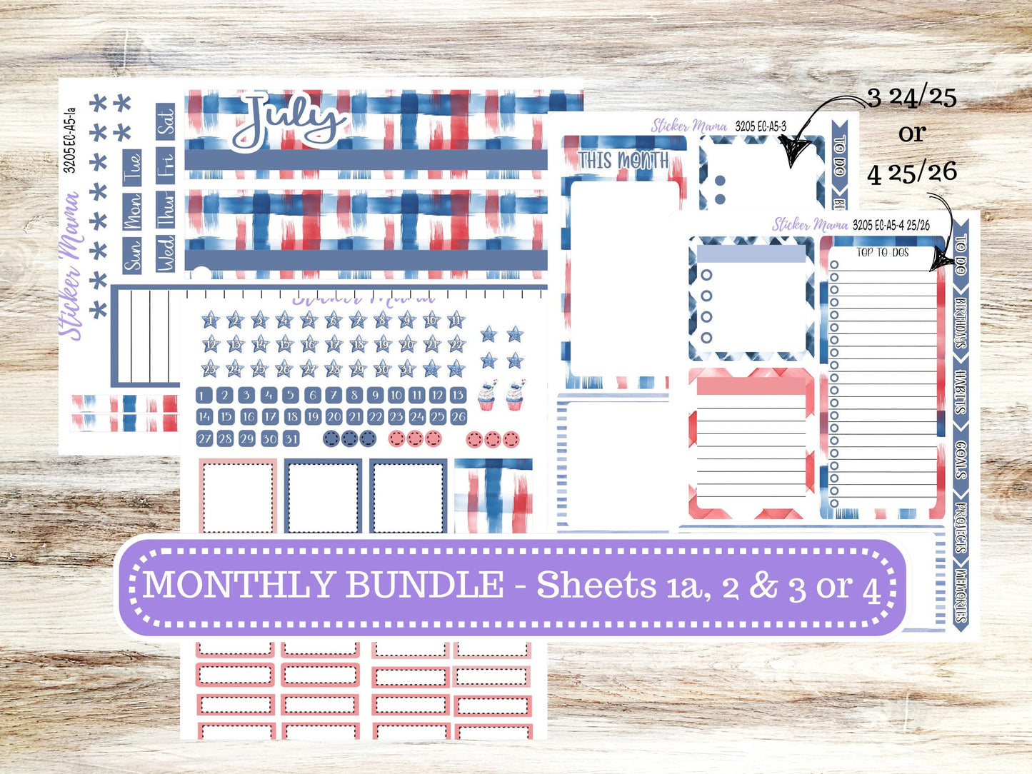 ERIN CONDRE Monthly Kit-3205 || A5 || Patriotic Festivities Stickers || - ec July Monthly Kit - Monthly Planner Kits - Monthly Budget