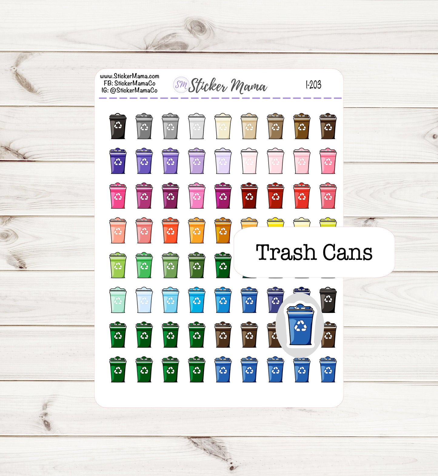 TRASH-CAN PLANNER Stickers I-203 - Trash Stickers - Recycle - Stickers for Trash
